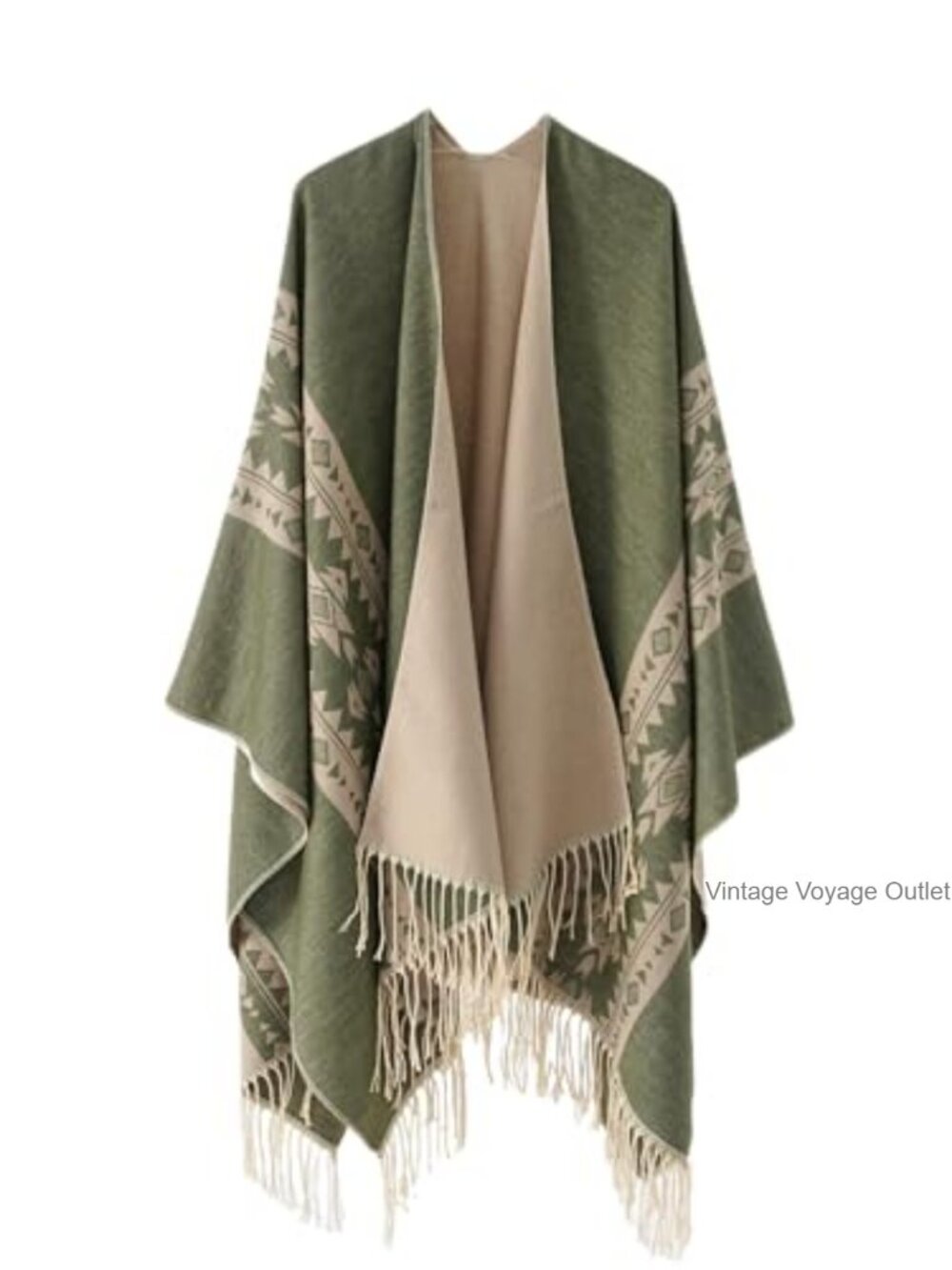 Women's Soft Polyester Open Front Poncho Wrap Cardigan Tassel Hem